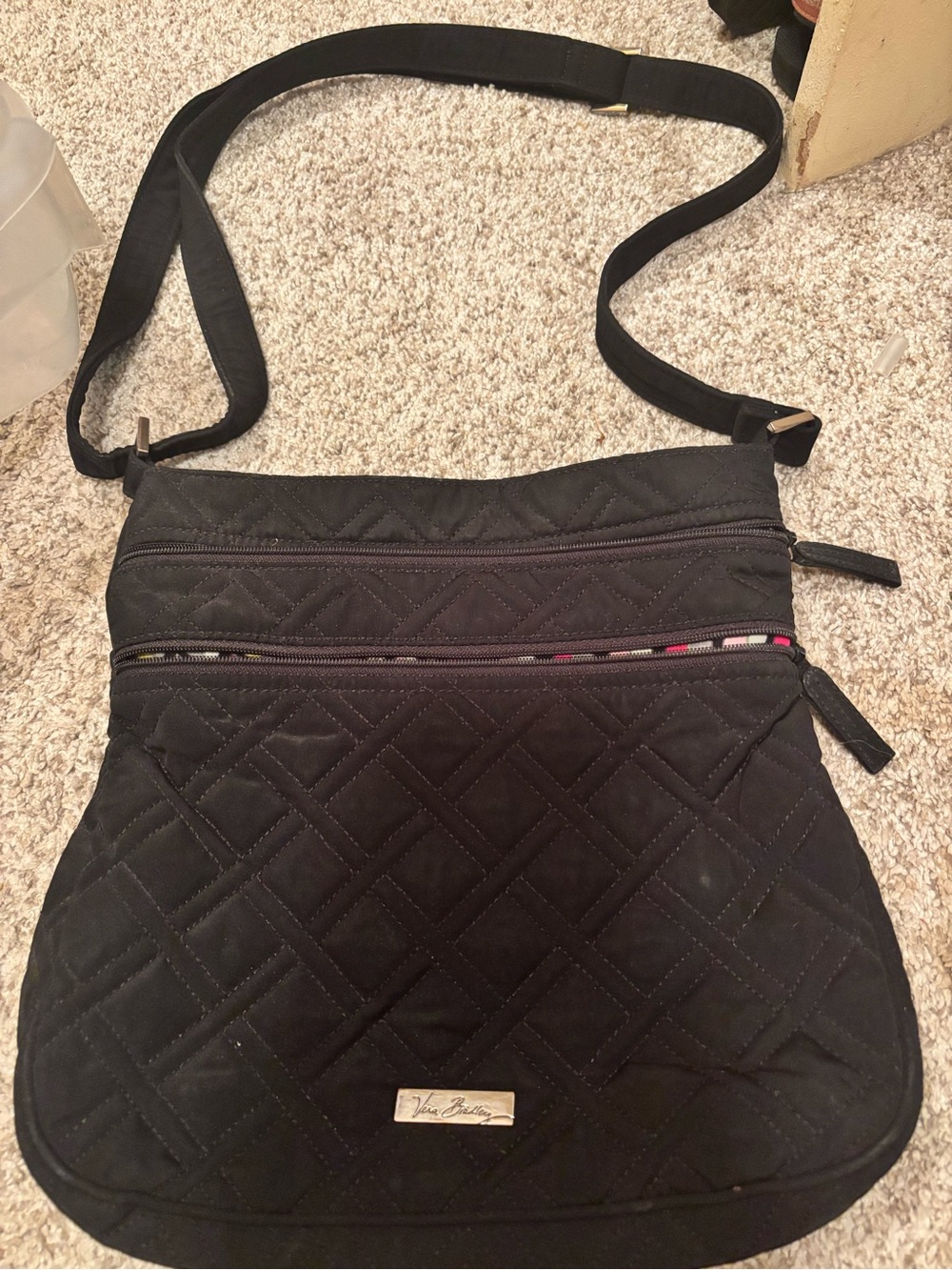 Vera Bradley Black Quilted Crossbody with Subtle Stripe Trim